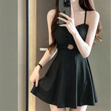 Swimsuit Women's Dress Han Broken Flowers Hanging Thin Girl Small Breast Gathering Conservative Swimsuit