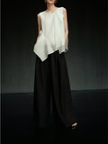White Lotus Edge Acetic Acid Sleeveless Little Shirt Women 2025 Summer New High-End Feel Sky Chiffon Shirt