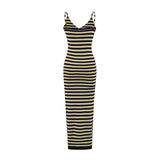 French V-Neck Striped Slinged Sling Dress Women's Summer 2025 New Advanced Seaside Vacation Bust Long Dress