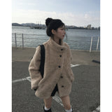 Korean Chic Winter Retro French Temperament Standing Collar Warm Loose Fur Coat Coat 2 Colors