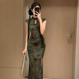 New Chinese Retro Printing Improved Cheongsam Dress High-End Mother Style Thousands Of Kinds Of Bag Hip Long Skirt Temperament