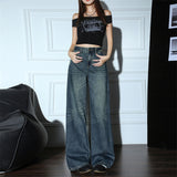 Light Blue Fireworks Waist Waist Design Wide-Legged High-Waist Jeans 2025 Autumn New Thin Pants