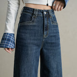 Vintage Non-Legged Micro-Tipped Jeans Women Autumn High Waist Hanging Feeling Niche Front Pocket Wide Leg Trumpet Trousers