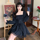 2026 Spring New Sweet Princess Cute Lolita Dress Square Tie Strap Repair Body Slimming Famous Waist