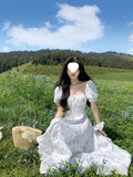 French Style Collar Bubble Sleeves Shredded Flower Dress Shed Waist Thin A Word Swing Dress Summer Gentle Wind First Love