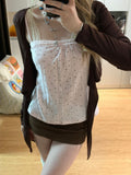 Atmosphere With A Short Long-Sleeved Sunscreen Shirt With Wave Point Sling Vest Tops Sweet Hot Girl Style Two Sets