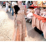 Peach Flowers Show Thin Waist Crumums Hanging Large Skirt Skirts Summer