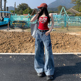 Mali Mary & Vintage | Slash Split Design | Broad-Legged Cowboy Work Pants Female Vinyl Trousers