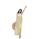 Seaside Holiday Yellow Print Sling Dress Woman 2025 New French Sexy Summer Beautiful Little Dress