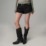 Korean Chic Street Babes Shorts Female Pocket Rivet Design Thin Leisure Shorts 2 Colors