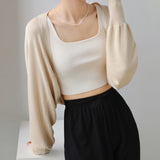French Small Shoulder Ice Silk Knitted Sun-Wearing Women Thin Shawl Sweater With Sling Skirt Outer Hoodie Top
