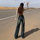 Early Autumn Straight Trousers Jeans Women's Elastic High Waist Thin Fashion Water Wash Black Smoke Tube Trousers Slim Splendlish Spandex