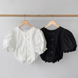 Korean Chic Niche Design Age Reduction Netty Short Shirt Female Chic Single Buckle Splicing Lace Top