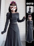 2025 New Summer Shoulder Dress Women's Early Autumn Korean Atmosphere Wearing A Suit Of High-End Long Dress