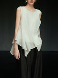 White Lotus Edge Acetic Acid Sleeveless Little Shirt Women 2025 Summer New High-End Feel Sky Chiffon Shirt