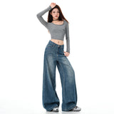 [LP] Vintage Blue Jeans High Street Design High-Rise Wide Leg Horn Does Not Stick To The Leg Showing Thin Lazy Loose Mowing