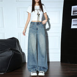 Light Blue Fireworks Waist Waist Design Wide-Legged High-Waist Jeans 2025 Autumn New Thin Pants