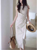2026 Summer [Pine Moon] High-Level Temperament Wave Dot Dress Female Side Linen Cotton Dress