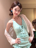 Milk Yellow Lace With Lotus Leaf Side Swimsuit Women Knitted Cardigan Two Sets Of Meat Cover Thin Hot Spring Holiday Swimsuit