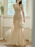 Picking Up Cui Yu Tianxian Vacation Wind Knitting Mesh In The Long-Sling Dress Woman