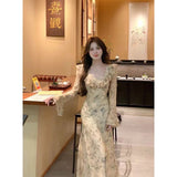 Tea Break Gentle Wind And Broken Flower Dress Women Early Spring And Autumn Design Temperament Niche Waist Thin Dress