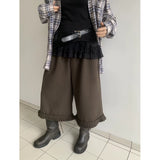 Autumn And Winter Hairs, Thick Broad Leg Pants Retro Lace Folding Loose Solid 7 Trousers Girl Pants 2 Colors