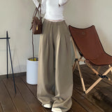 Vintage Splicing Waist Gray Broad-Legged Pants Women Autumn Loose Languid Leisure Sweats