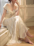 French Open Shoulder Irregular Dress Screen Yarn Elastic Lace Dress Long Version