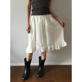 Korean Small Wave Dot Print Glossy Leaves Side Half Skirt Girl Cute Umbrella Skirt Girl Dress