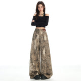 Digital Print Leopard Print White High-Waisted Cotton Jeans Women In The Autumn Of 2025 On The New Hot Girl Trend Broad Leg Pants