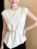 French Temperament White Irregular Small Flying Sleeve T-Shirt Girl Spring Slimming Particularly Good-Looking T-Shirt