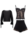 Summer New French Retro Blouse Lace Black Shorts Two Sets Of Retro Style