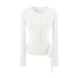 Round Collar Button Micro-Permeable Lace Repair Clothes Summer Straps Thin Long-Sleeved T-Shirt Girl