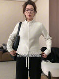 The New Slimming Warm Double Zipper Open-Shirt With Autumn And Winter Milk White Collar Long Sleeve Jacket